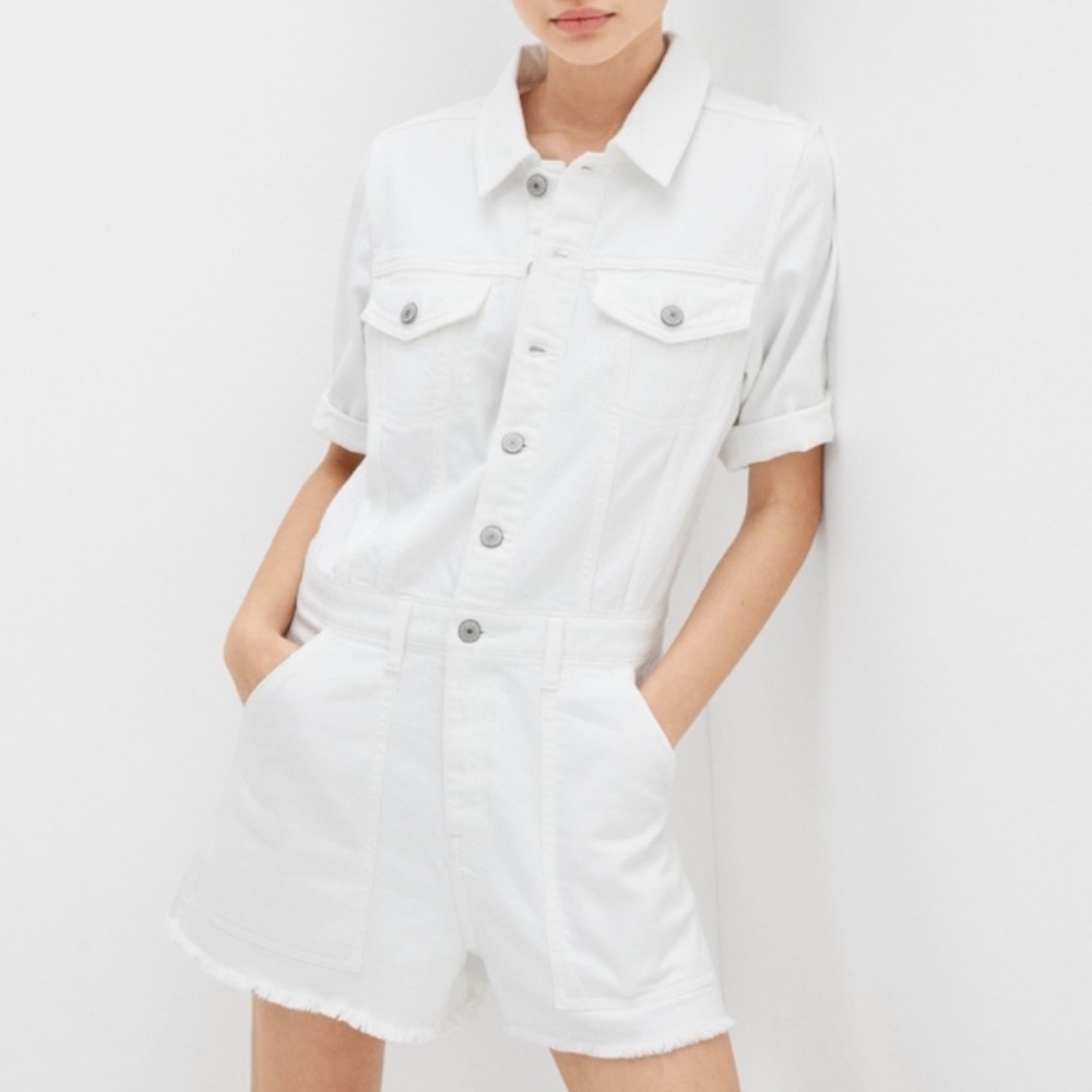 AMERICAN EAGLE white denim button-up utility romper size L